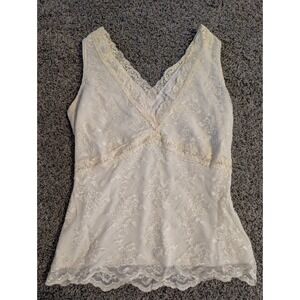Worthington Stretch Cream Lace V Neck Tank Top Women's S